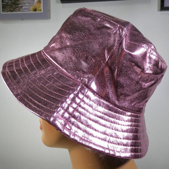 Accessories - FUN! Cute Stylish Rain Bucket Hat, Pink Metalic and Black Reversable Hat